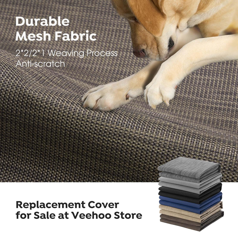 Veehoo raised bed with non-slip feet and central column provides secure elevated resting for large dogs