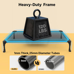 Veehoo durability closeup highlights scratch-resistant Telsin weave and replaceable mattress.