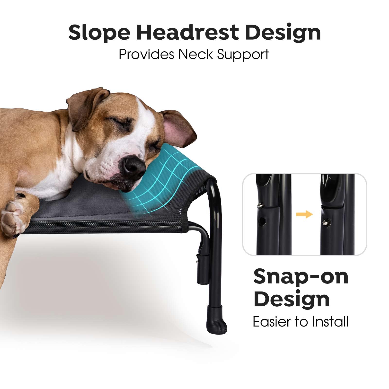 Veehoo outdoor elevated dog bed side view demonstrates stable, easy-access design outdoors.