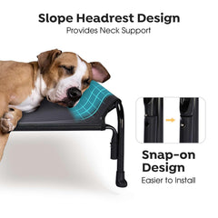 Veehoo outdoor elevated dog bed side view demonstrates stable, easy-access design outdoors.