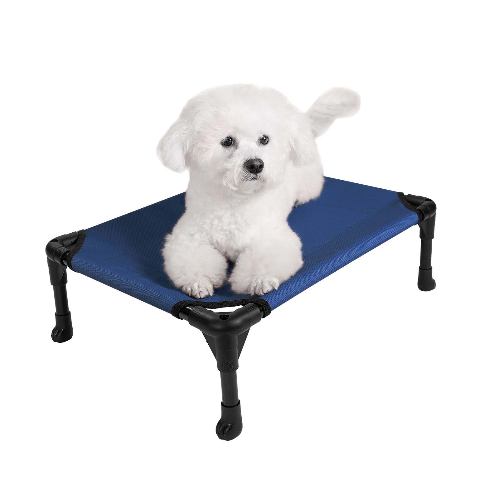 Veehoo outdoor elevated dog bed small blue keeps small dogs cool off the ground