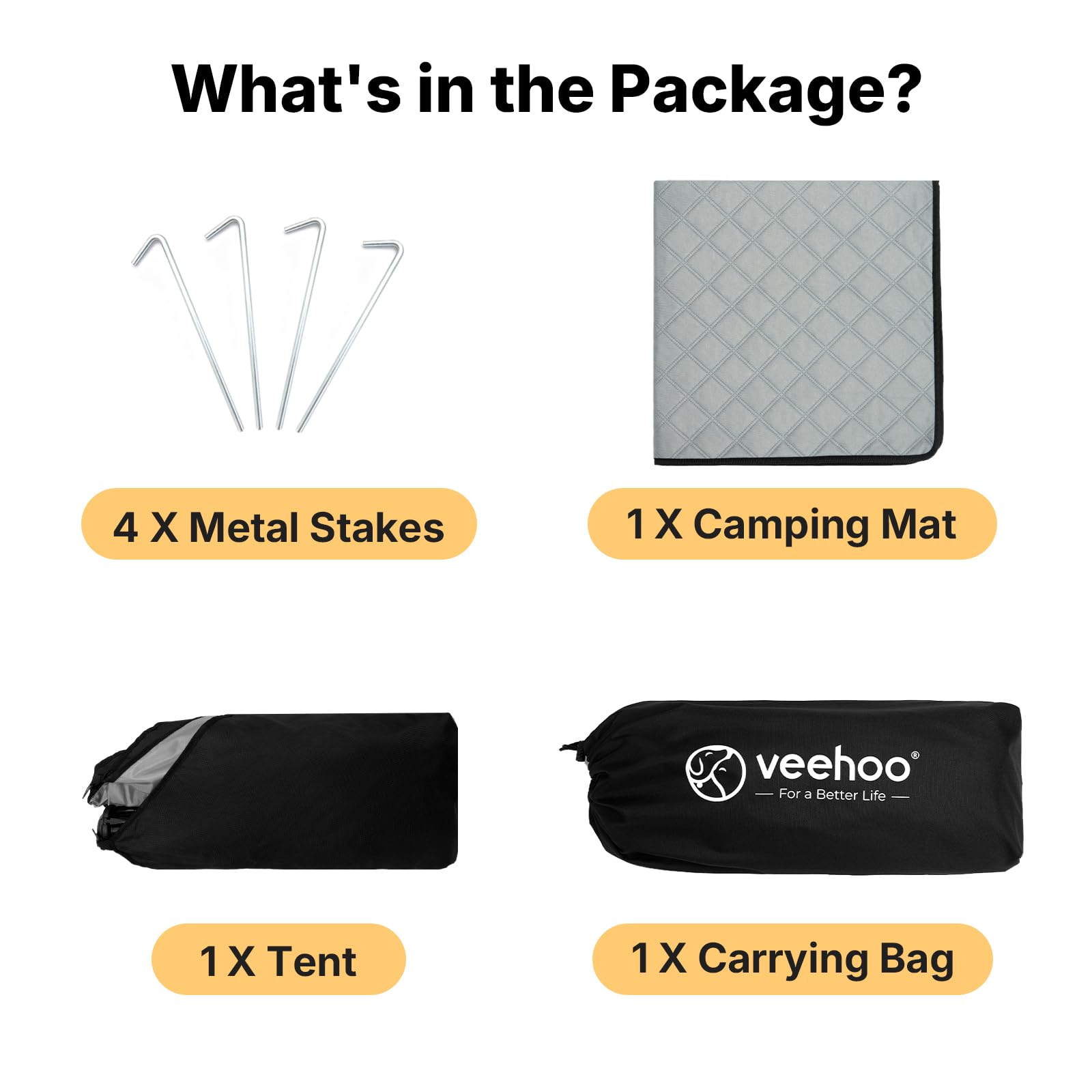 Veehoo ground stakes and moisture-proof mat secure and protect the base.