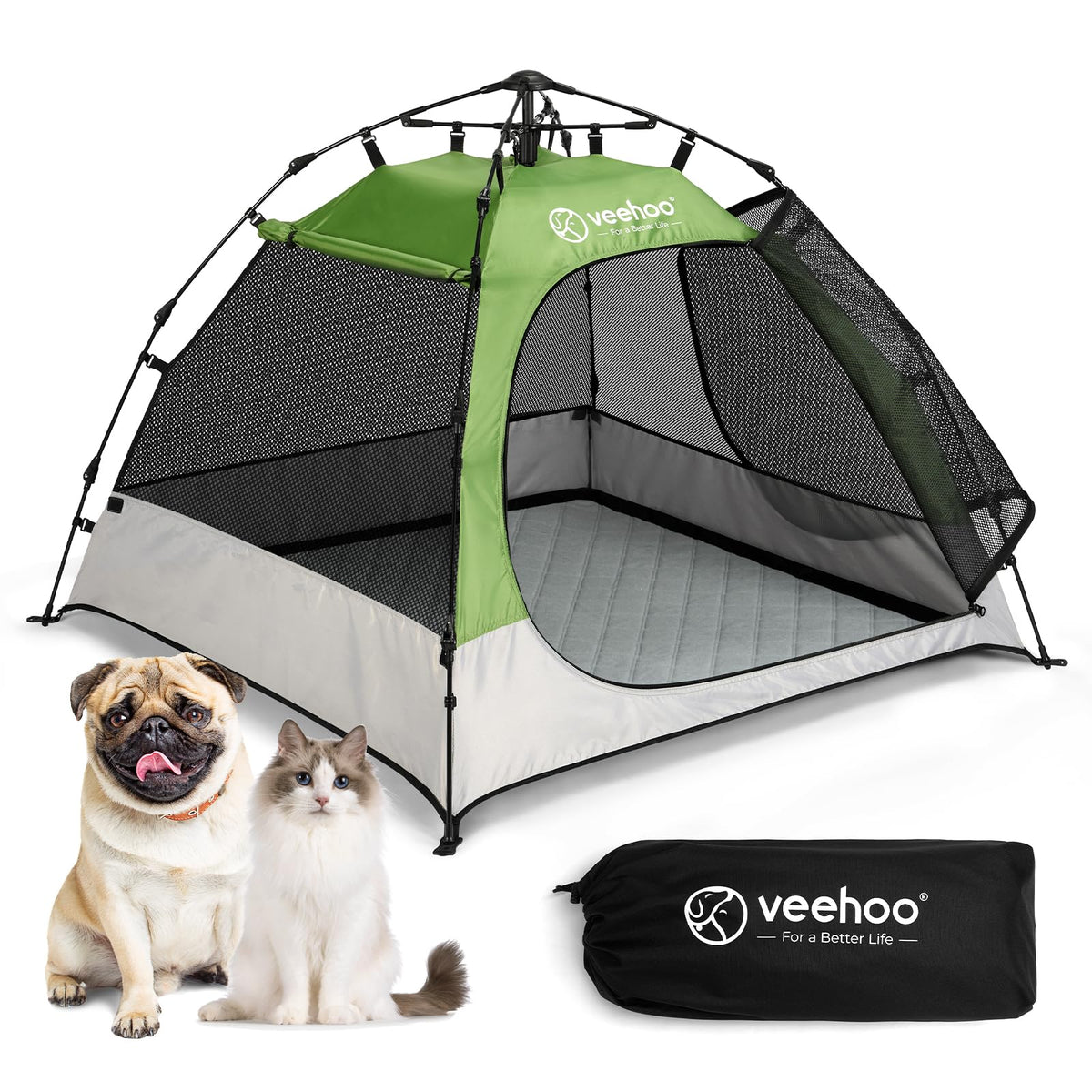 Veehoo pop-up pet tent house outdoor setup for quick shelter.