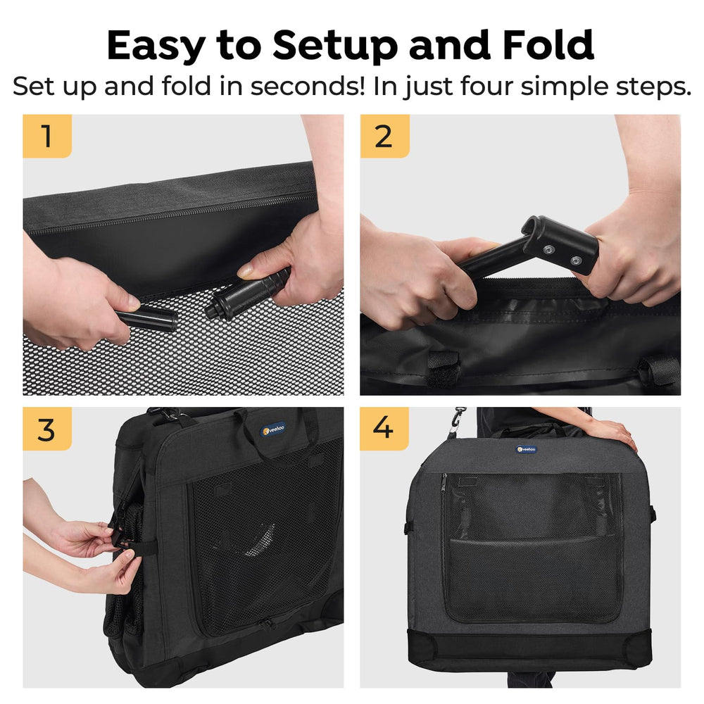 Veehoo portable crate features a carry handle for effortless travel.