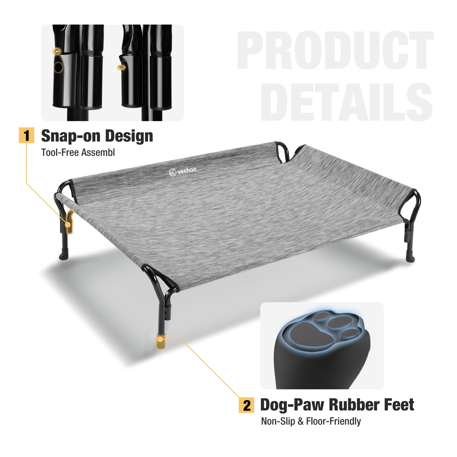 Veehoo powder-coated steel frame provides sturdy, durable support.