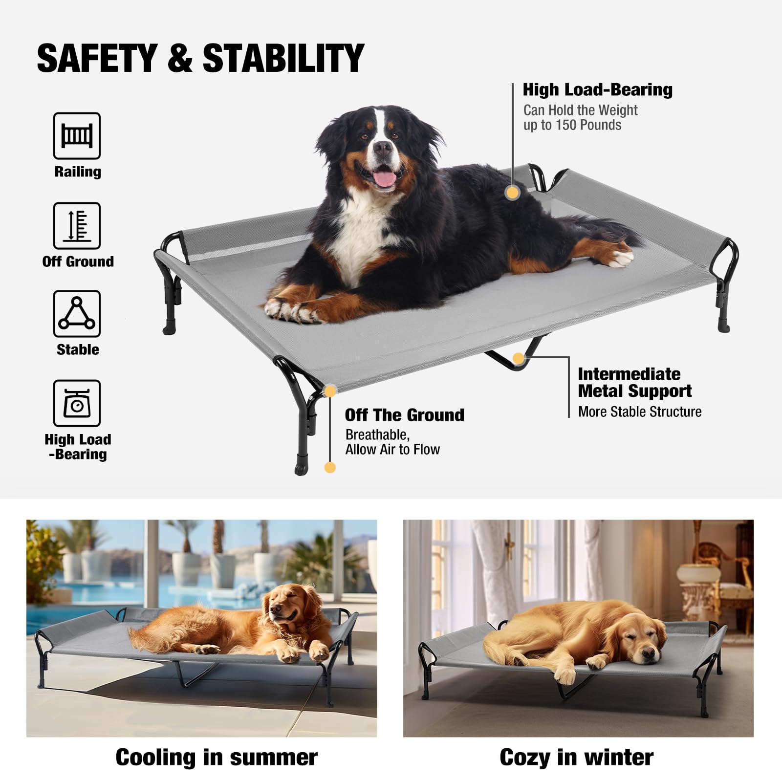 Veehoo powder-coated steel frame with anti-scratch mesh provides sturdy support.