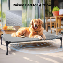 Veehoo raised dog bed durable frame features powder-coated steel for long-lasting support.
