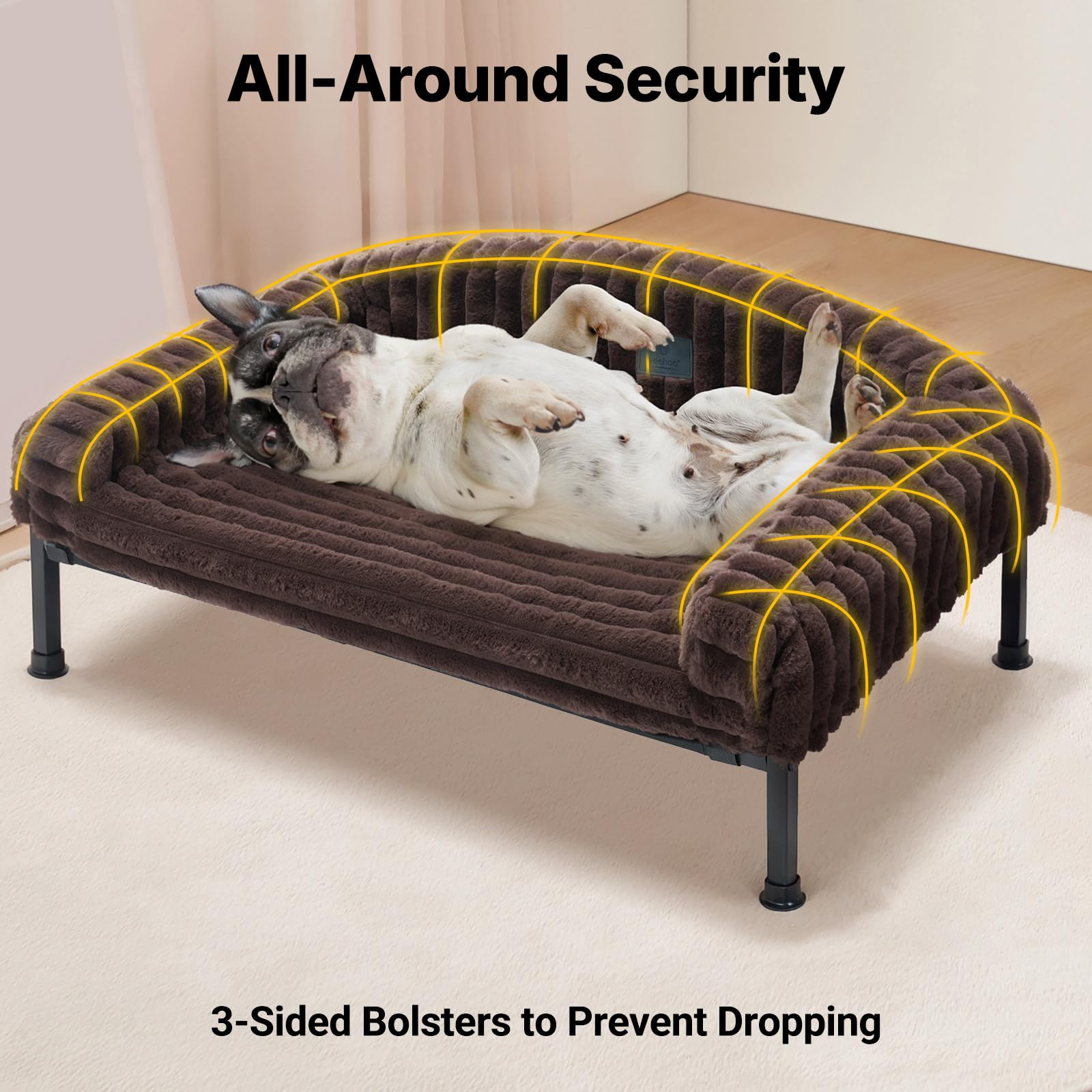 Veehoo raised frame keeps pets off wet floors for cleaner lounging.