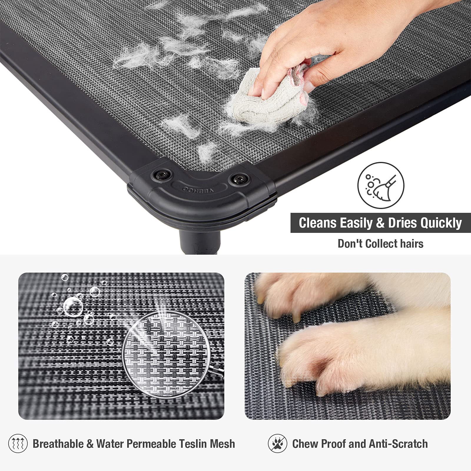 Veehoo seven-inch-off-ground height improves ventilation and cleanliness.
