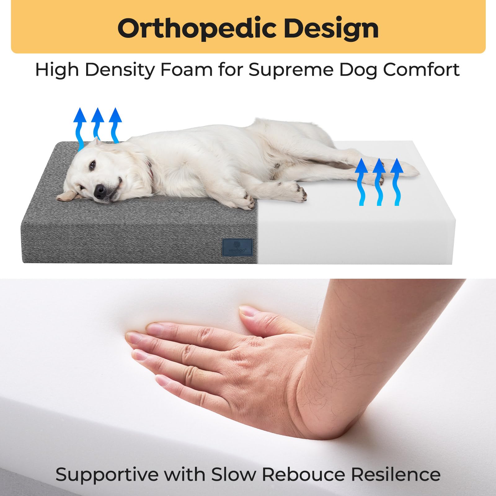 Veehoo soft orthopedic-support 3-5 inch thickness for even weight distribution.