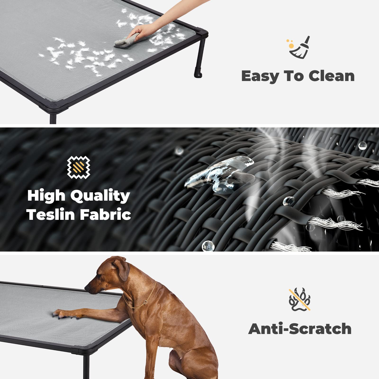 Veehoo Textilene fabric dog bed with chewproof edges ensures long lasting durability