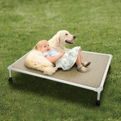 Veehoo Textilene mesh breathable sleep surface for cooling comfort.