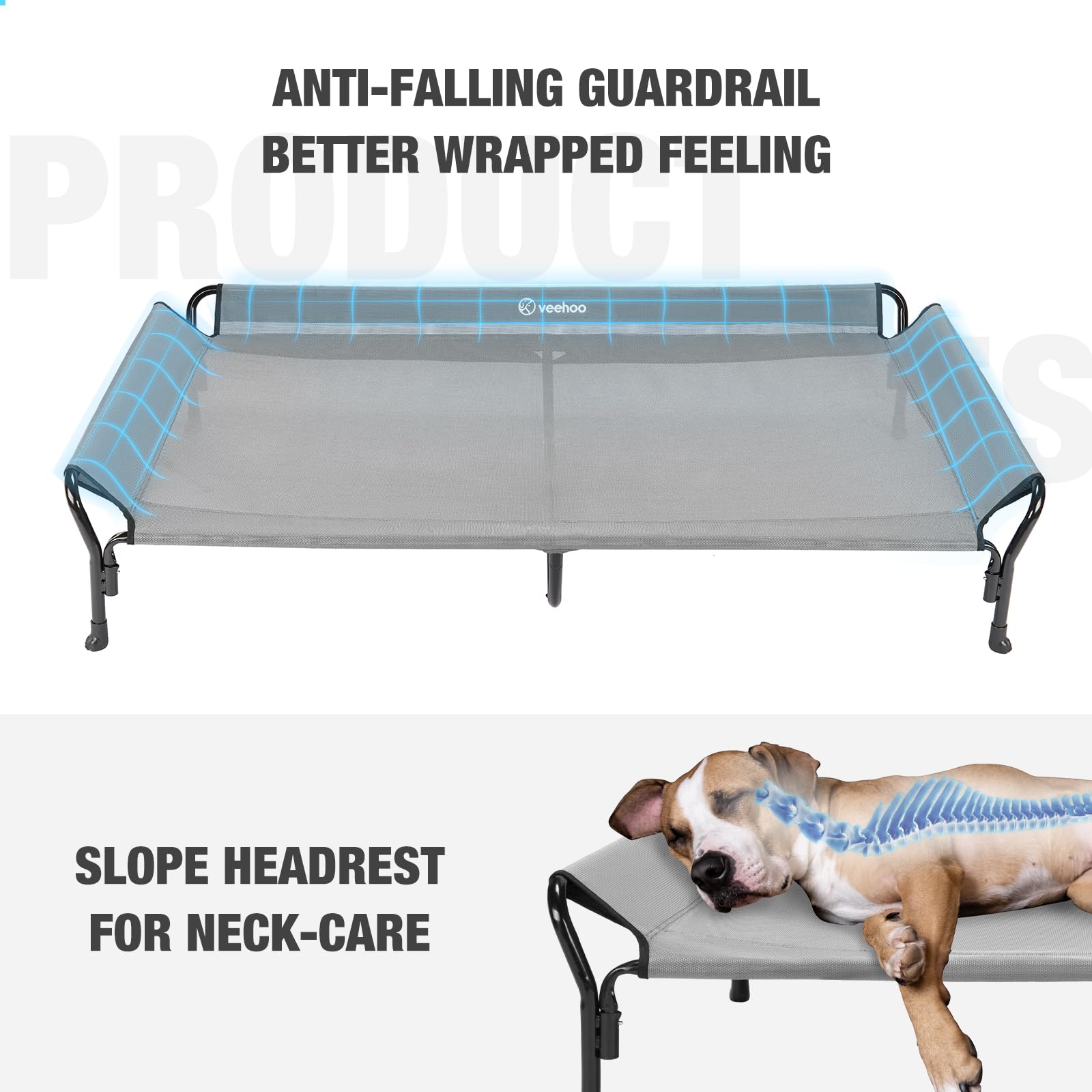 Veehoo XXL 62.5 by 37 inch grey dog bed offers ample space for large breeds.