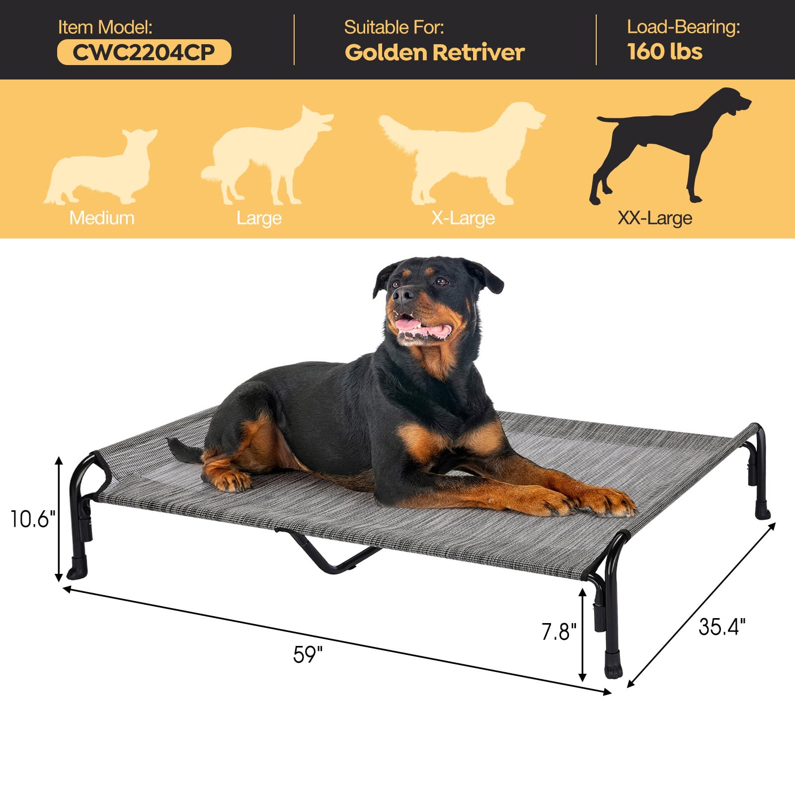 Veehoo XXL Outdoor Elevated Dog Bed easy-clean surface cleans with hose or towel.
