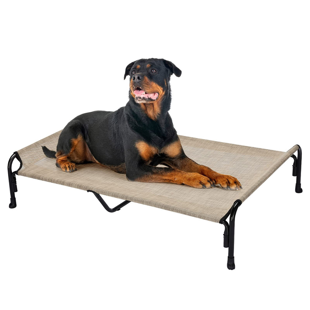 Veehoo XXL outdoor elevated dog bed shows durable powder-coated steel frame for outdoors