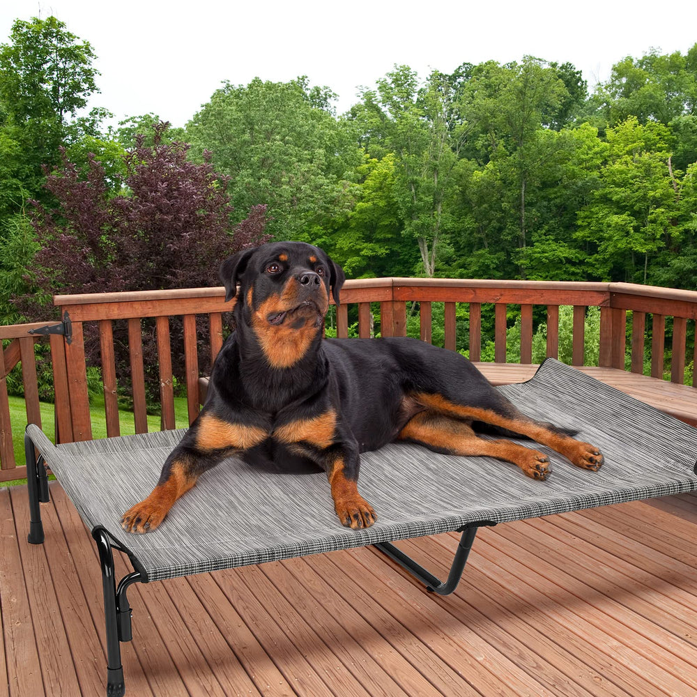 Veehoo XXL Outdoor Elevated Dog Bed indoor-outdoor versatility fits various spaces.