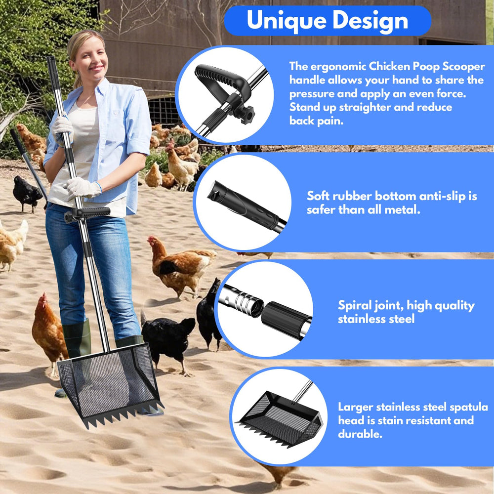 VEEMI 304 stainless-steel shovel head provides durable waste scooping.