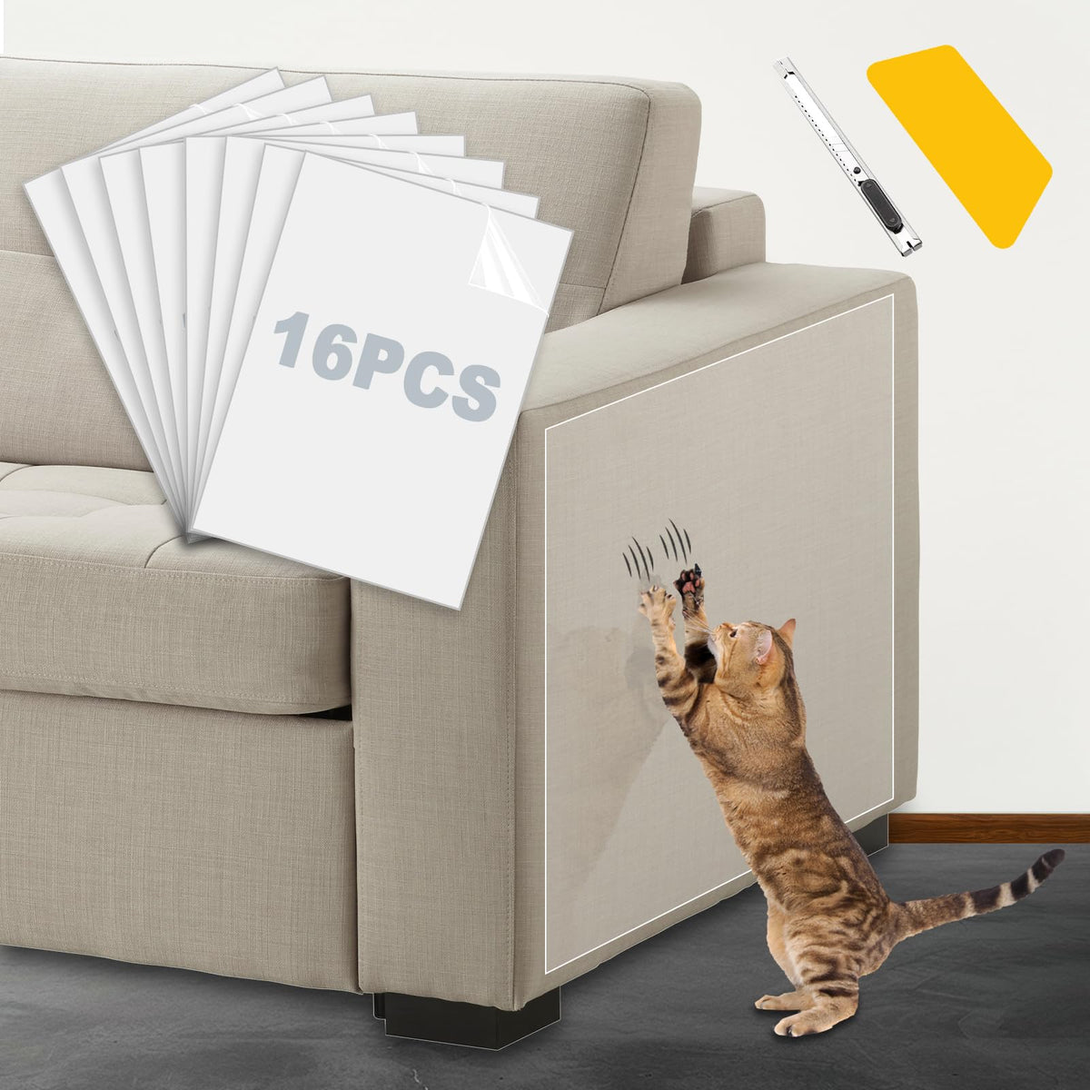 Vefhby cat scratch furniture protector in soft felt with striped design