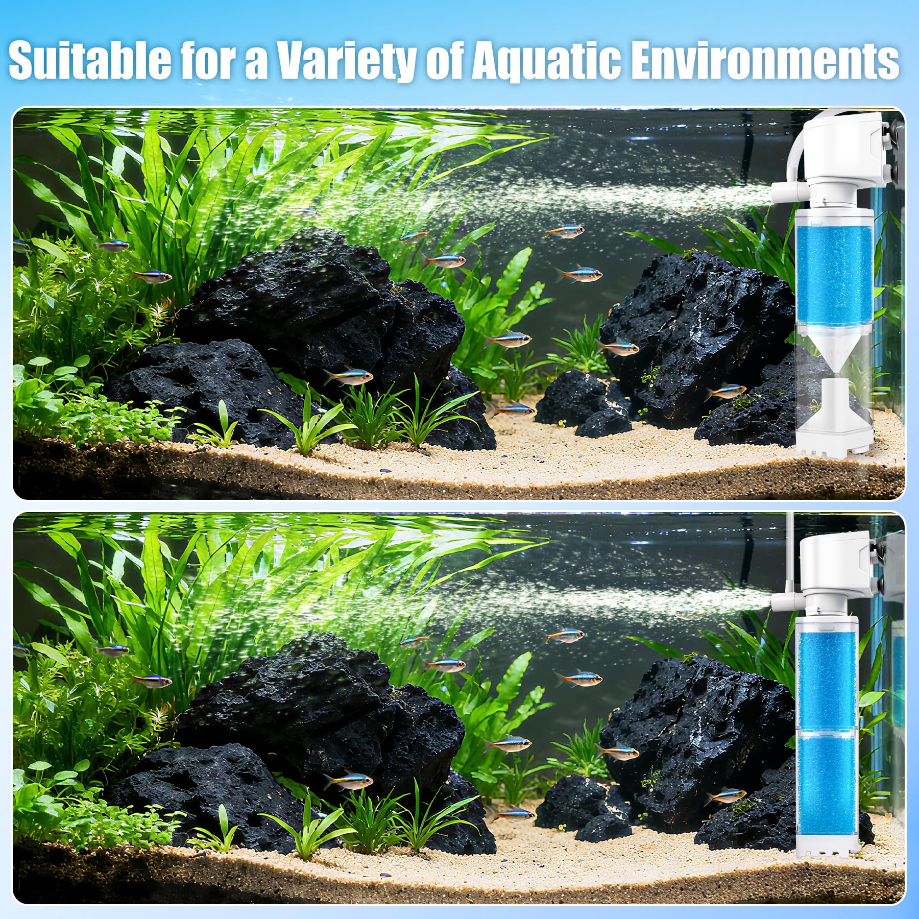 Vehipa Aquarium Filter Easy Maintenance with tool-free disassembly.