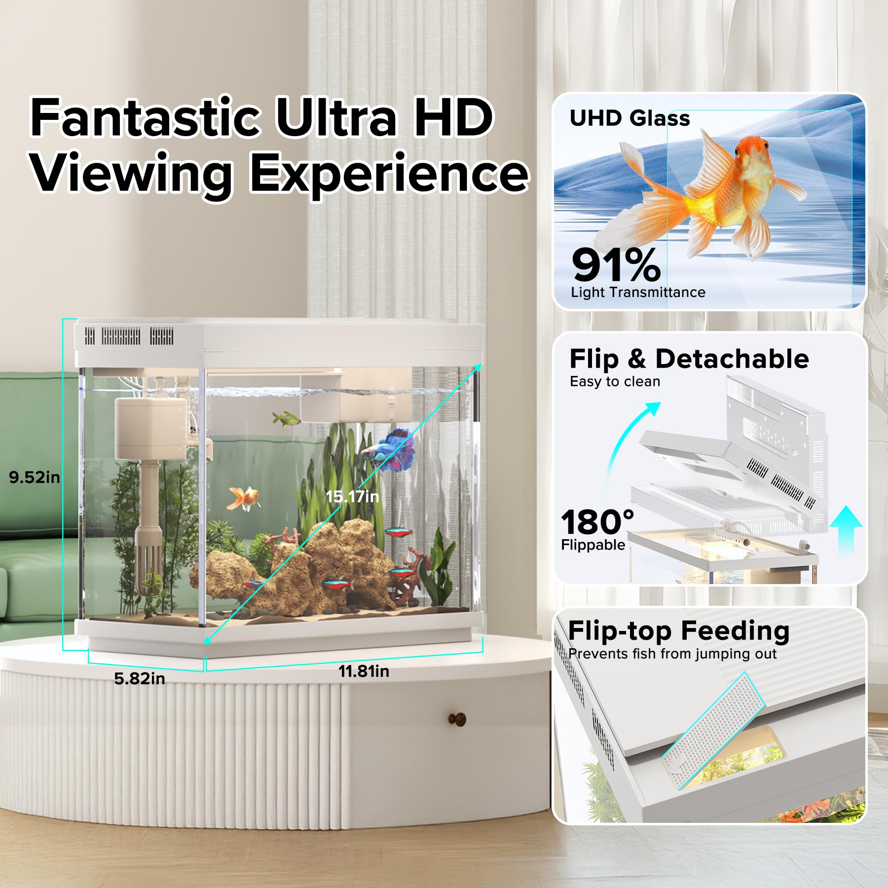 Vehipa office desk setup with small aquarium adding ambient life.