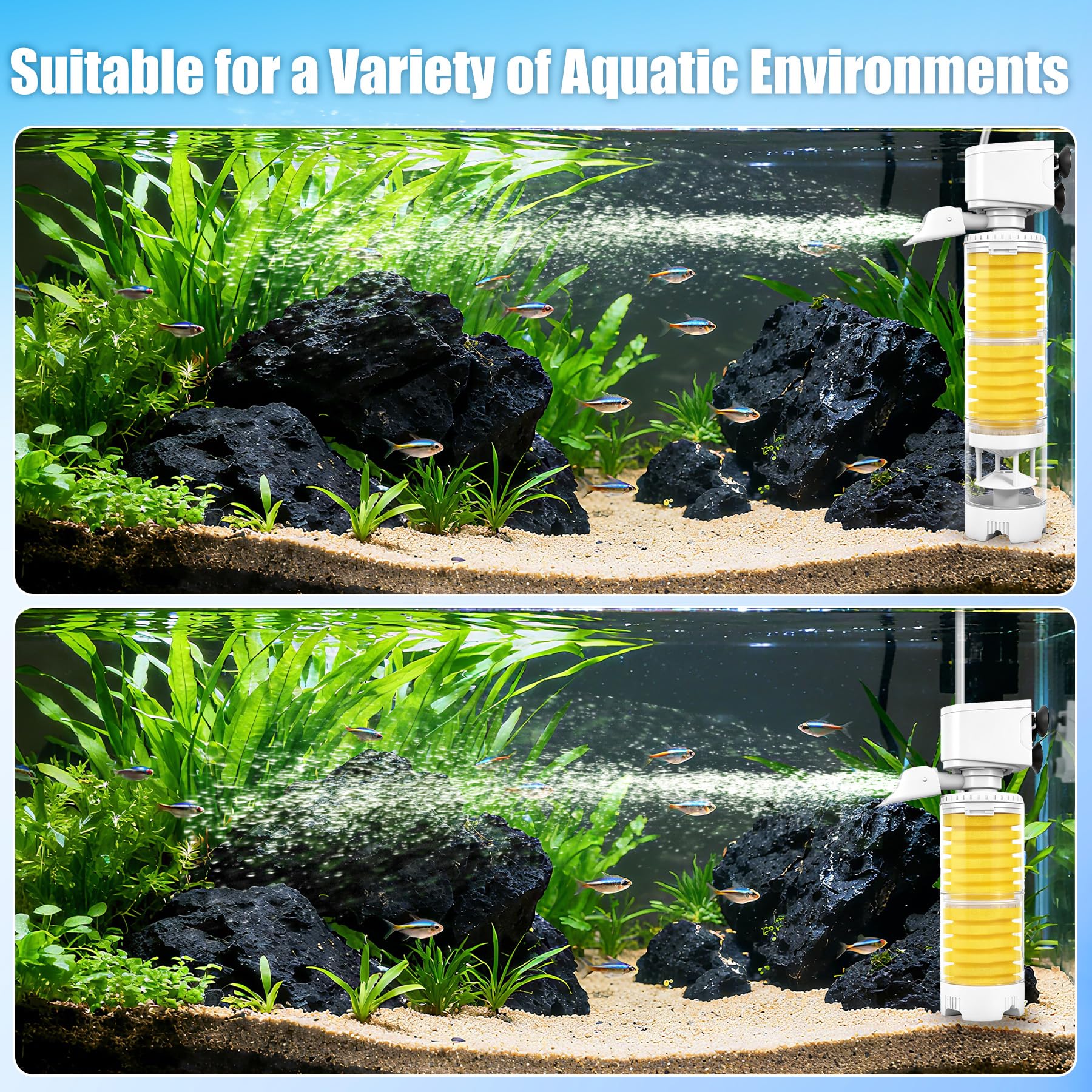 Vehipa wavemaker in action creates gentle water movement and waves for dynamic tank environment