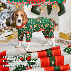 Vehomy Christmas dog pajamas pattern 02 soft fleece and stretch for comfortable movement.
