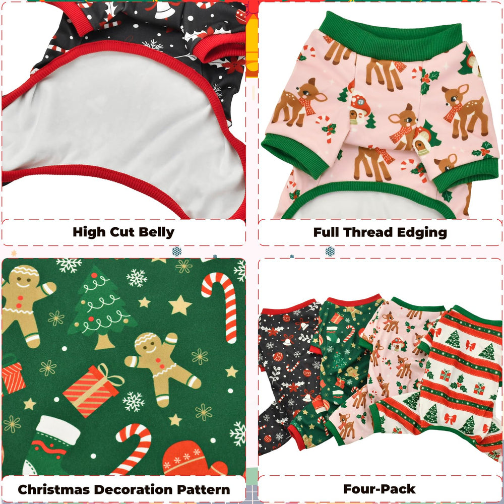 Vehomy Christmas dog pajamas pattern 03 four-leg design for secure fit and warmth.