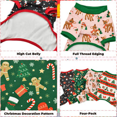 Vehomy Christmas dog pajamas pattern 03 four-leg design for secure fit and warmth.