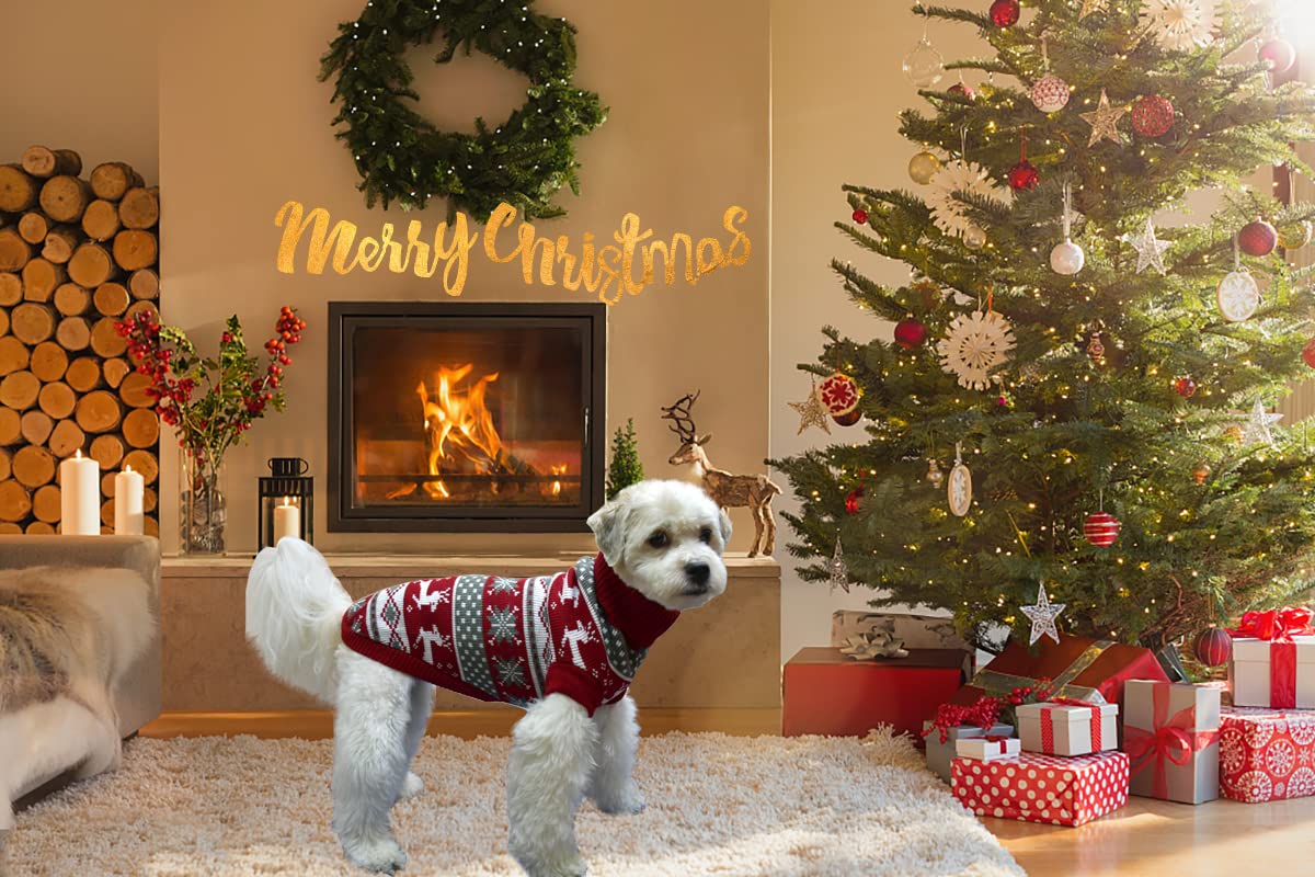 Vehomy dog Christmas sweater knit detail highlights soft acrylic warmth.