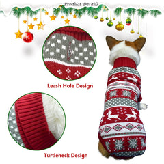 Vehomy dog Christmas sweater pattern closeup shows festive motifs for photos.