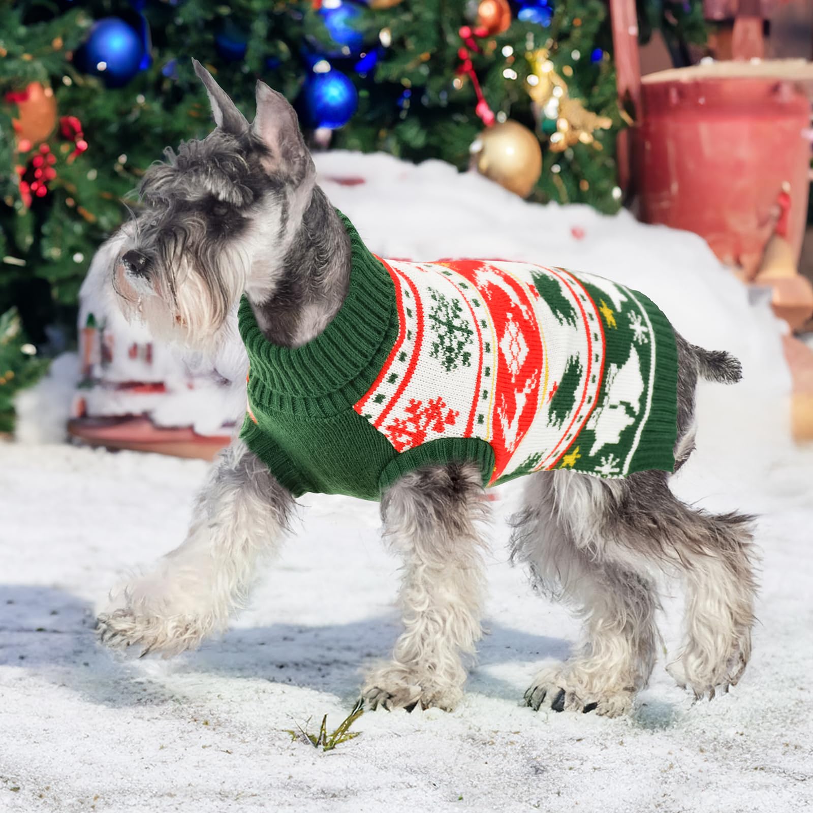 Vehomy dog Christmas sweater size chart guides a proper fit for medium to large dogs.