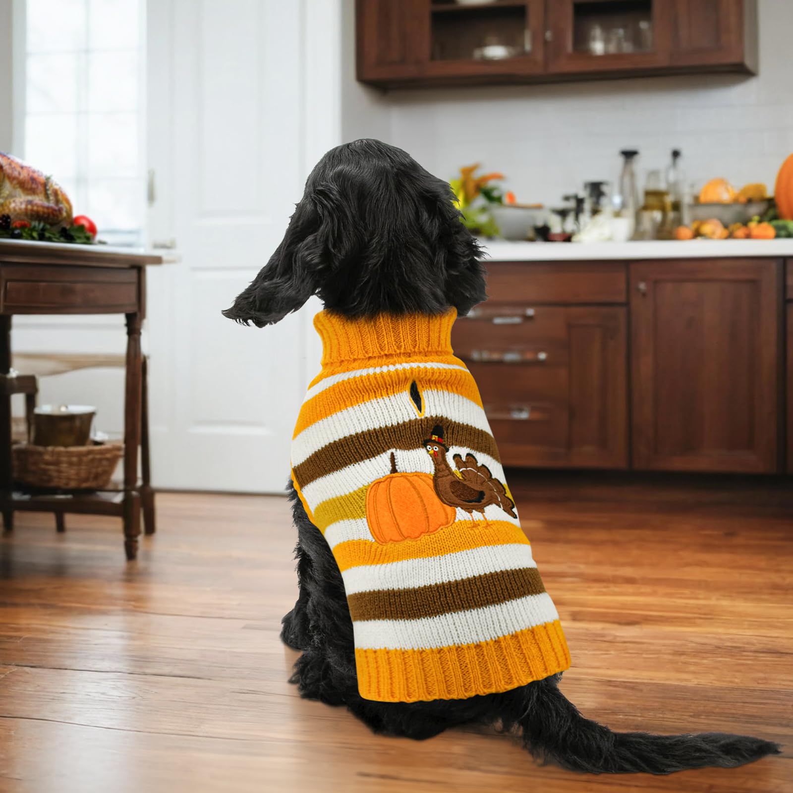 Vehomy dog turtleneck sweater highlighting windproof warmth and easy pullover design
