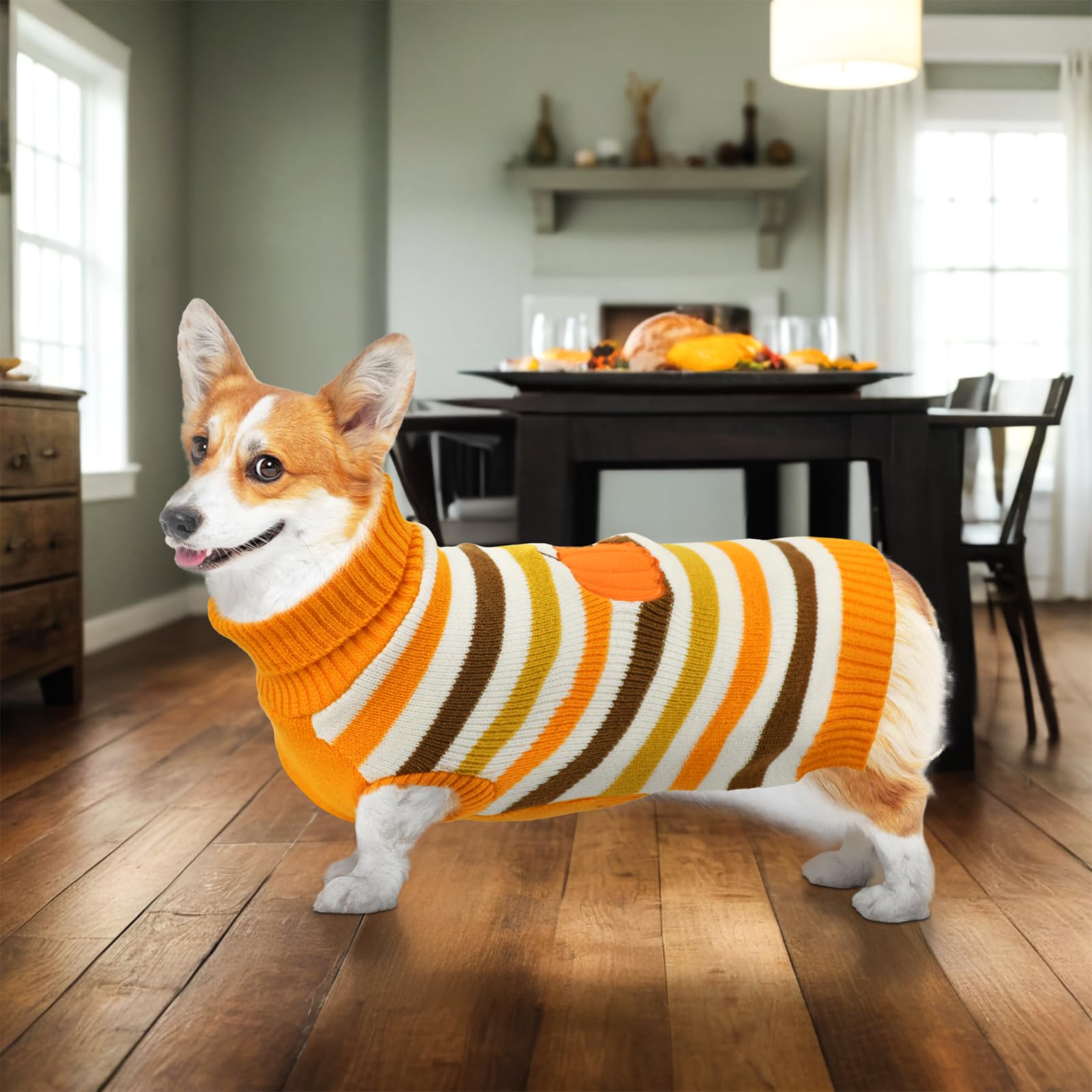 Vehomy stretchy acrylic yarn knit offers soft, flexible coverage for active pets