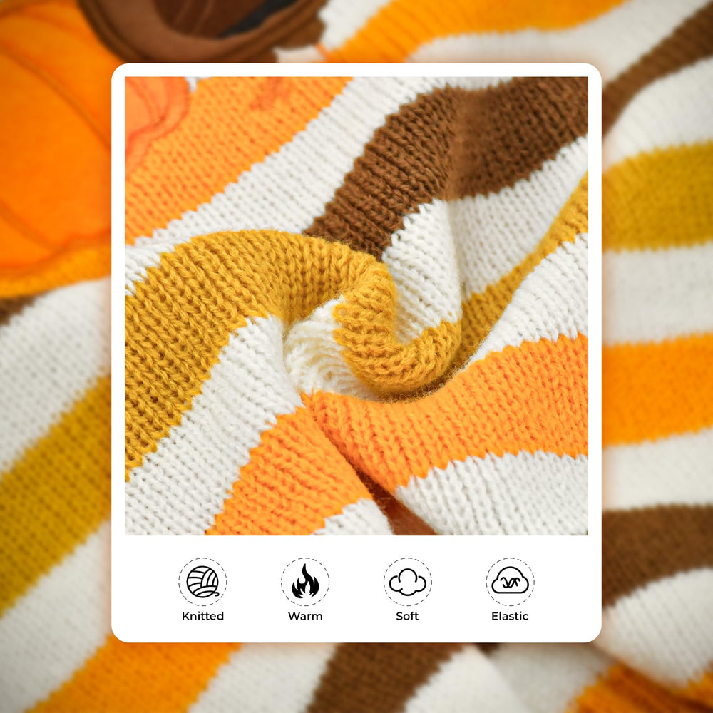 Vehomy striped puppy sweater knit demonstrating stretch and comfort during walks