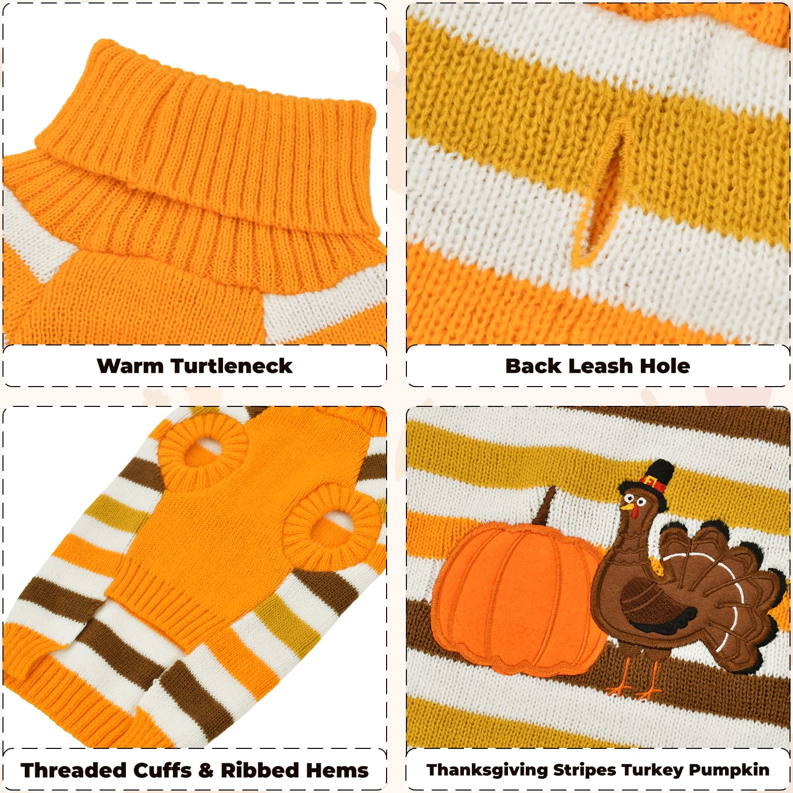 Vehomy Thanksgiving dog sweater patch-back showing seasonal embroidery for family gatherings