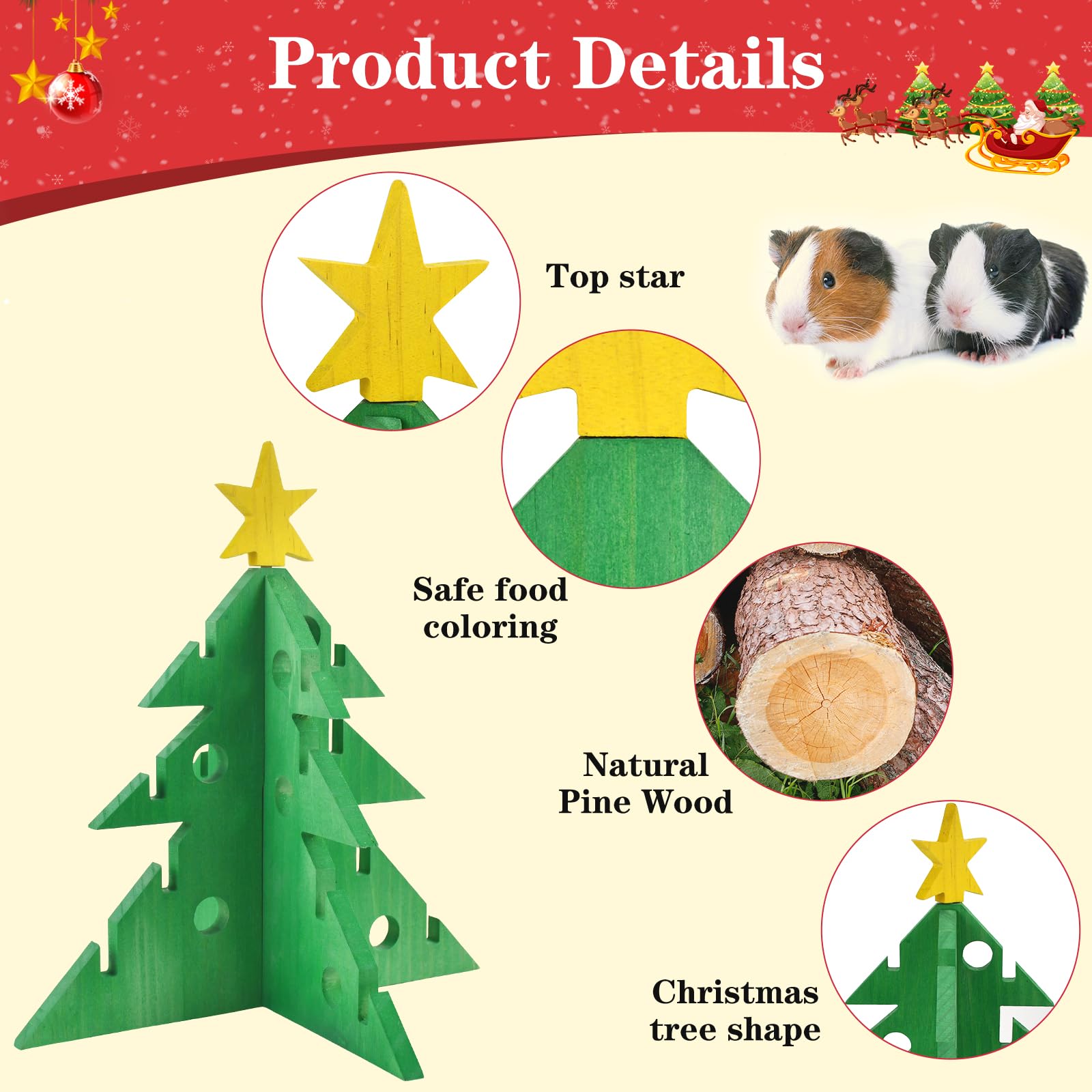 Vehomy wooden Christmas tree close-up showing safe pine wood and pigment.