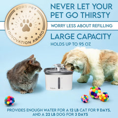 Veken 5-stage filtration close-up highlights cleaner-tasting water for pets