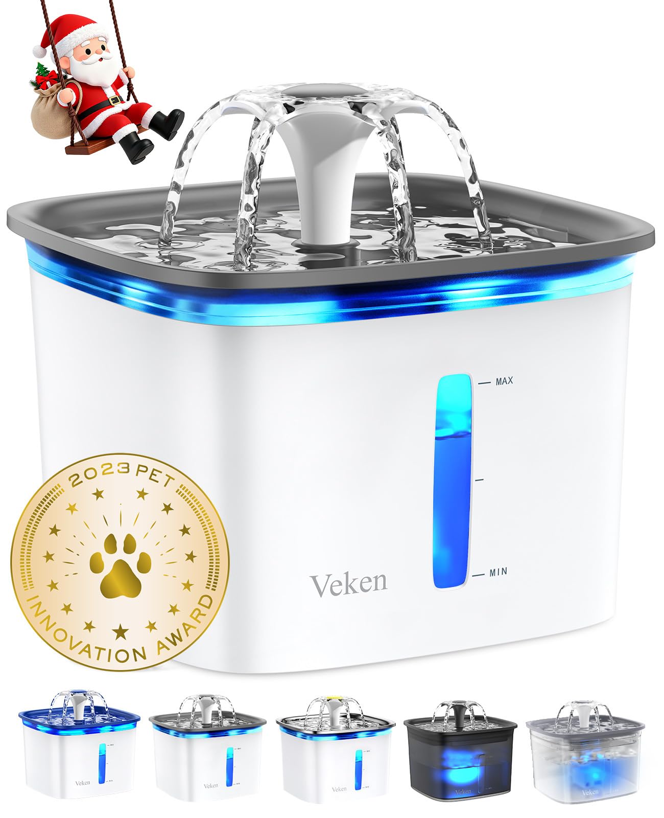 Veken 95oz pet fountain front view highlighting large capacity for multiple pets