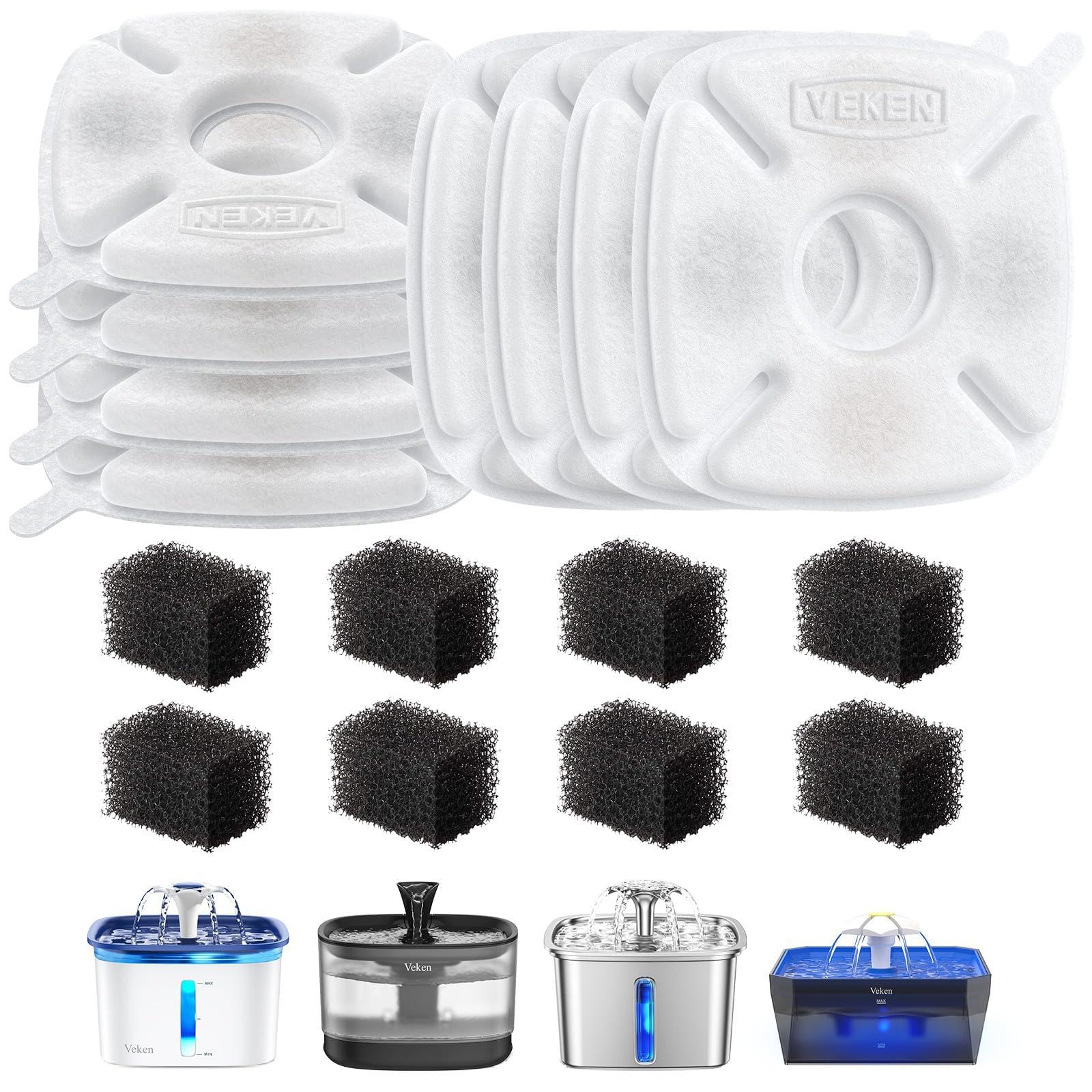 Veken cat fountain filters 8-pack shown, designed for clean, tasty water.