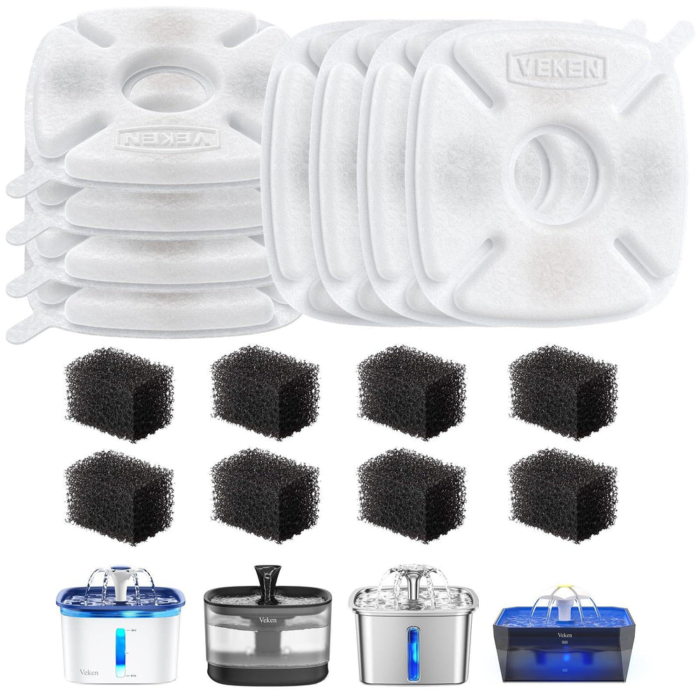 Veken cat fountain filters 8-pack shown, designed for clean, tasty water.