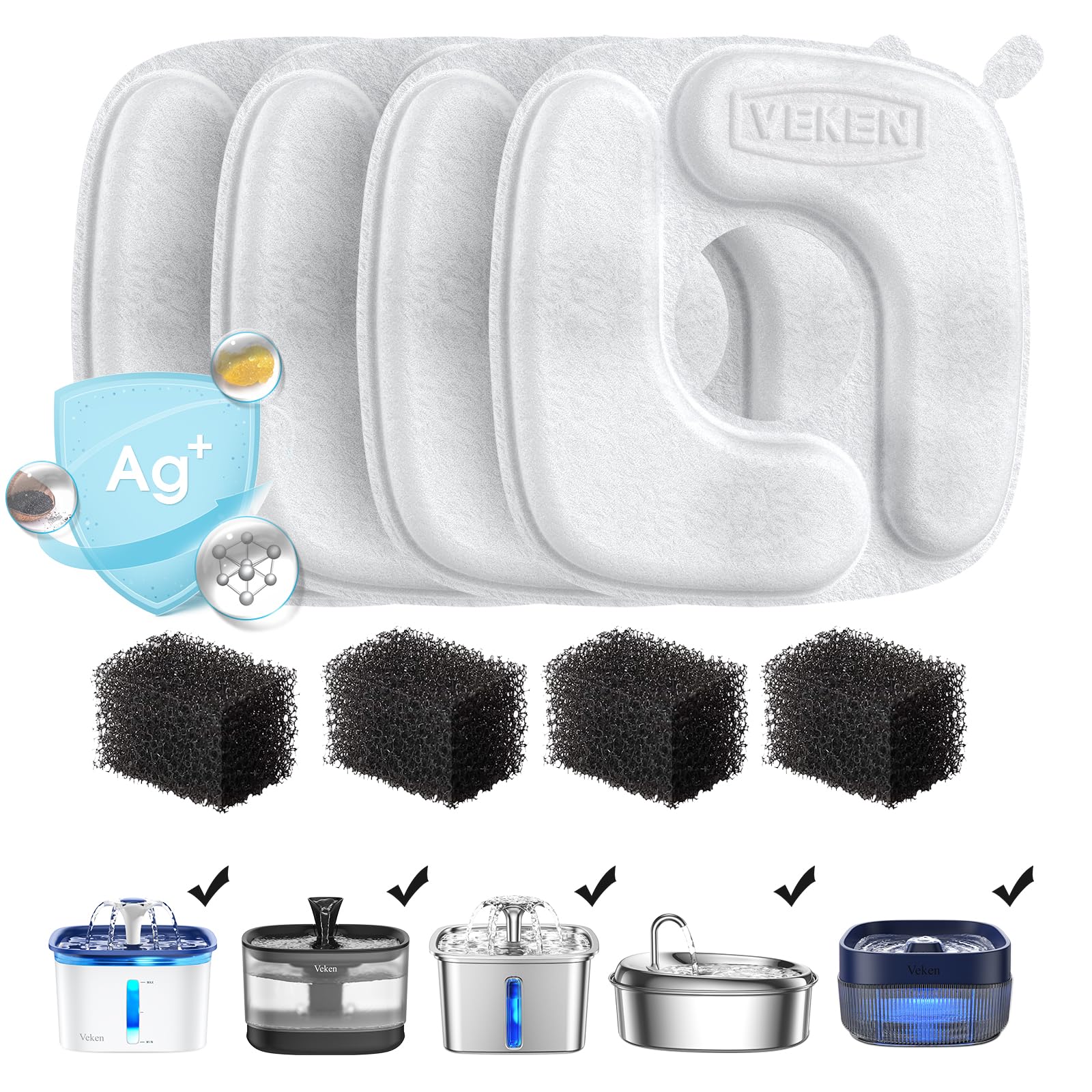 Veken cat fountain filters 4-pack in packaging for quick replacement and fresh water.