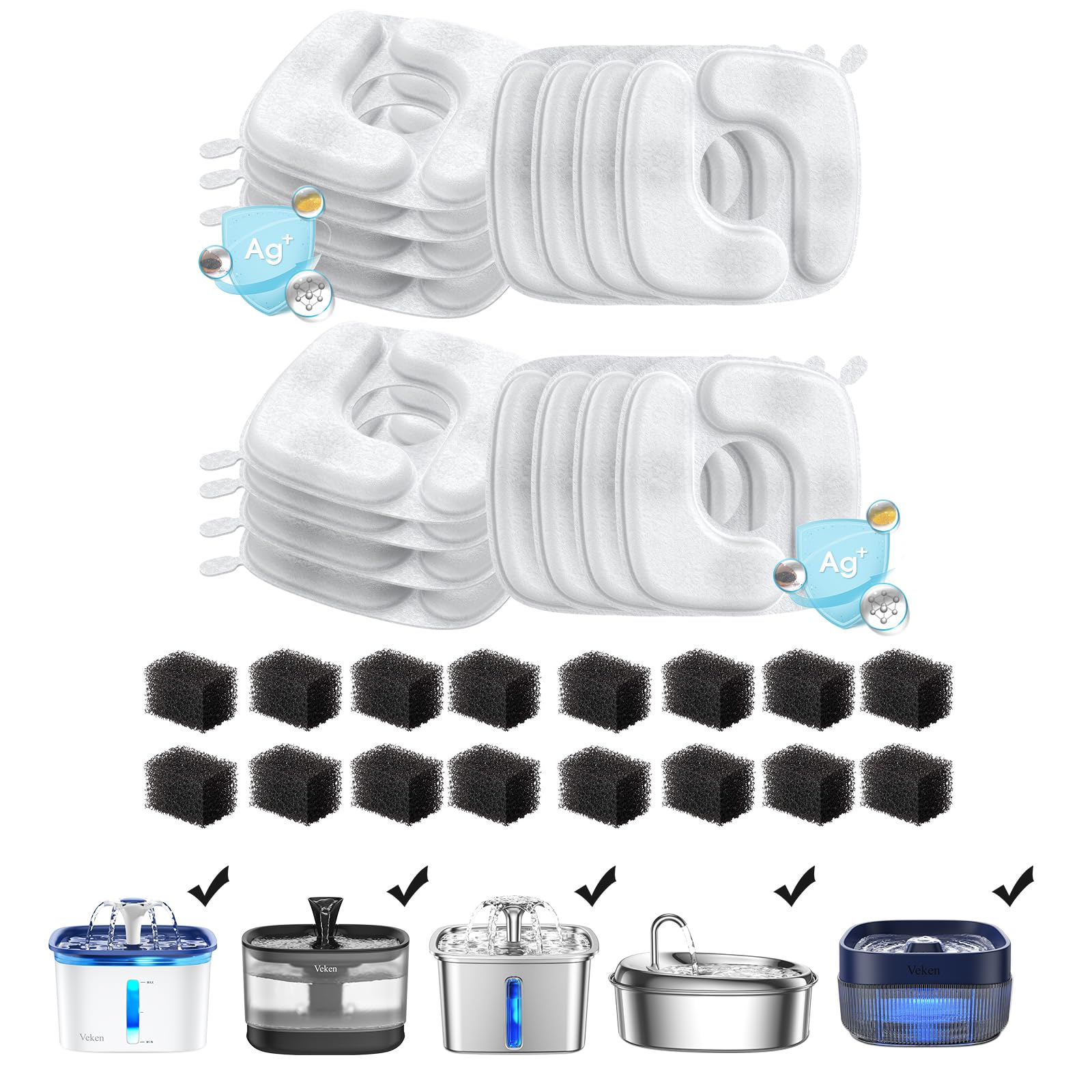 Veken cat fountain filters packaging highlights authentic replacements for easy hydration updates.