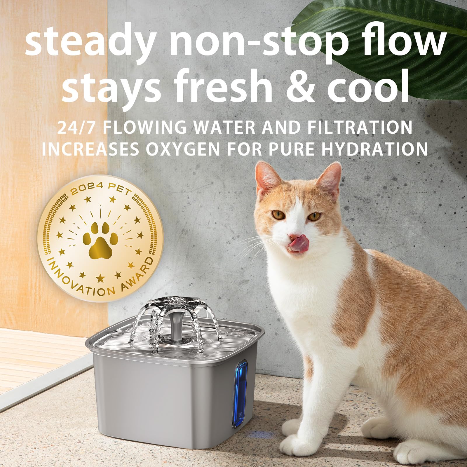 Veken cat water fountain 304 stainless steel construction offers durable, BPA-free water contact