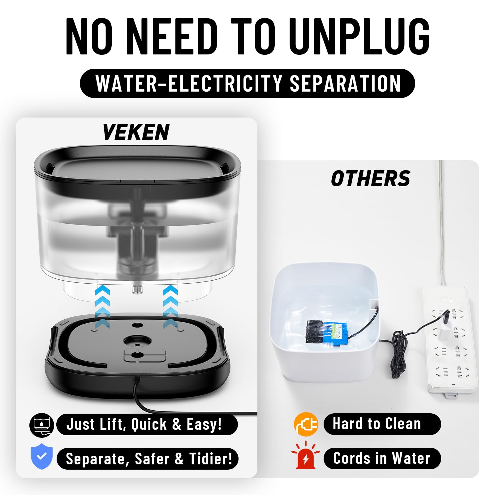Veken cat water fountain 5-stage filtration delivers fresh water