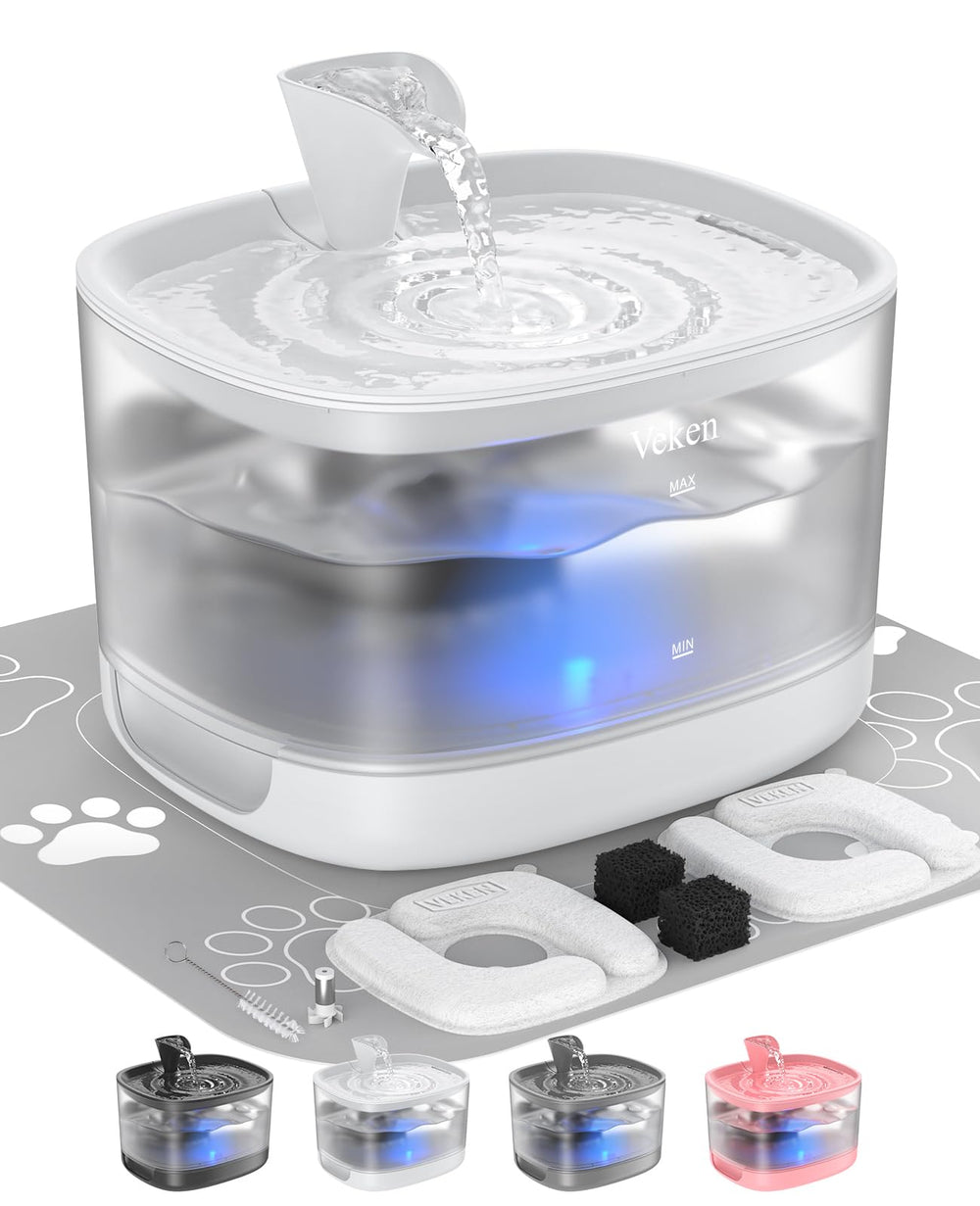 Veken cat water fountain with detachable tank for easy refills and hygienic cleaning.