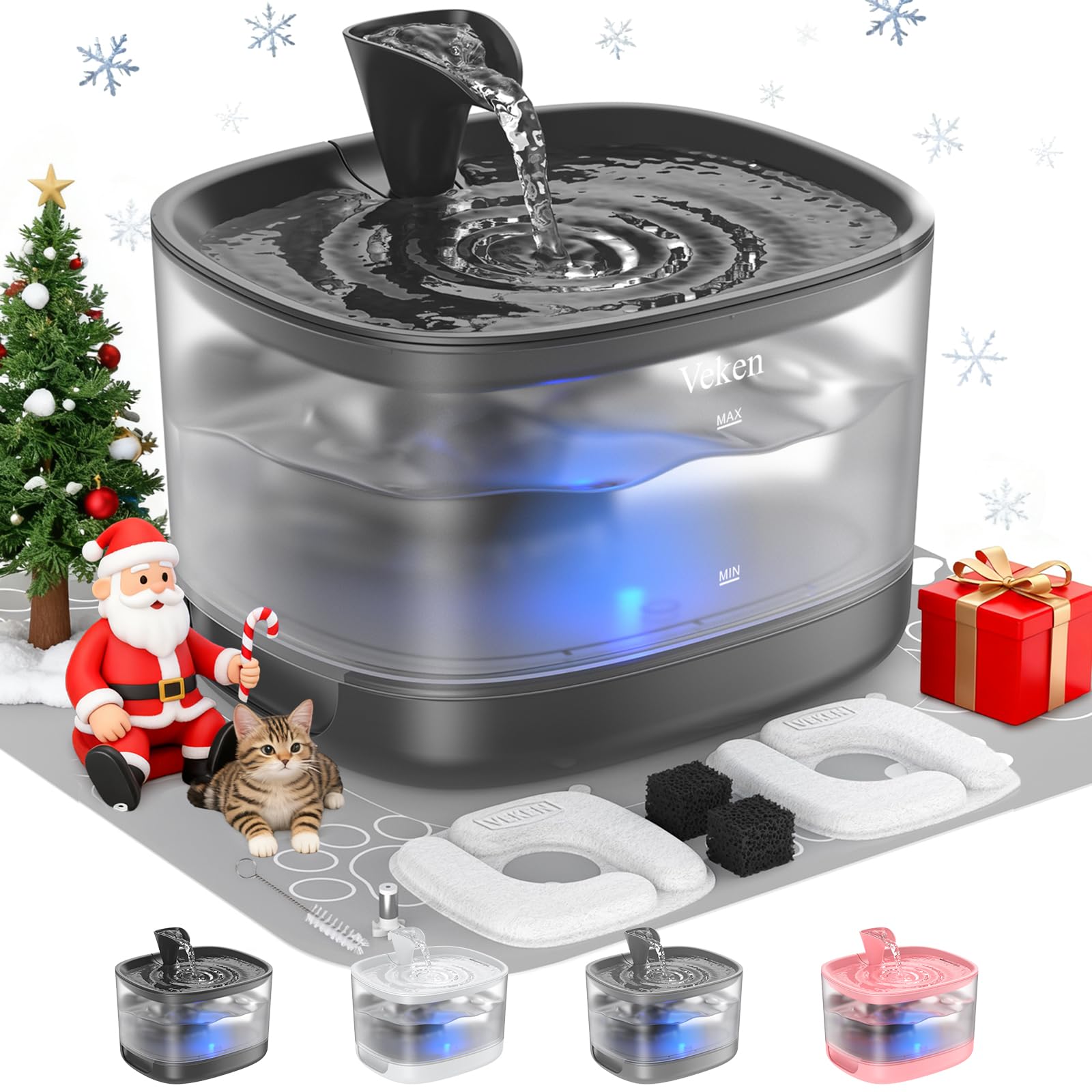 Veken cat water fountain with detachable tank for easy refills and cleaning