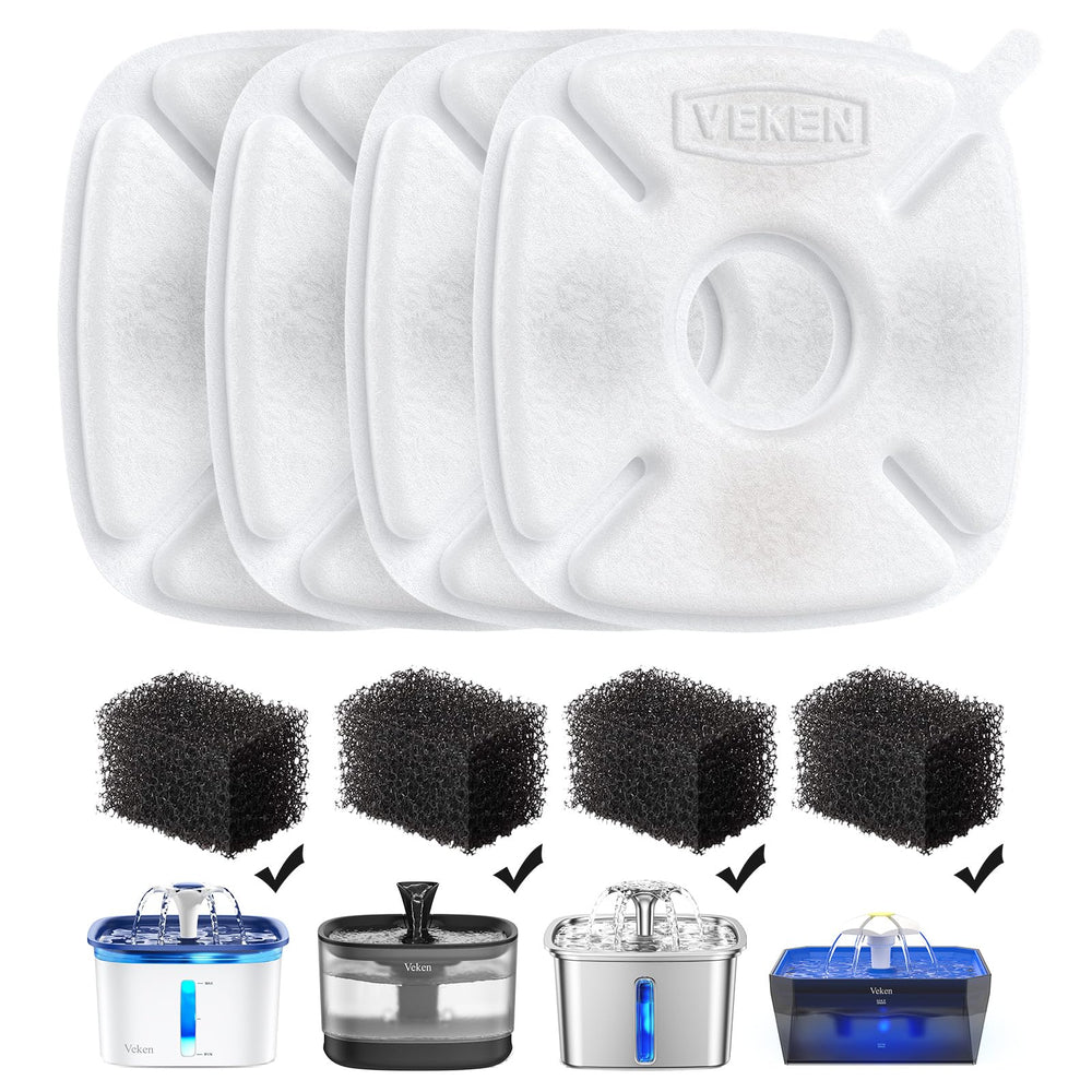 Veken cat water fountain filter 4-pack keeps water clean and appealing for pets.