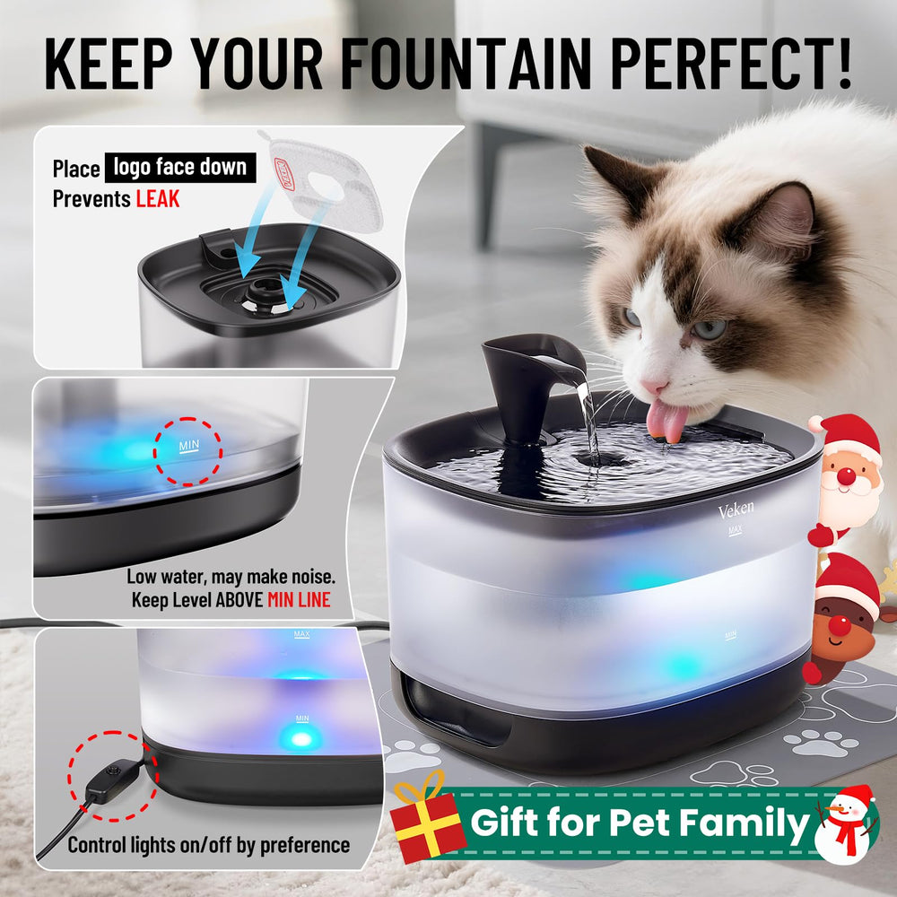 Veken cat water fountain LED light guides nighttime drinking