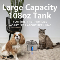 Veken cat water fountain suspended pump operates quietly for a calm home