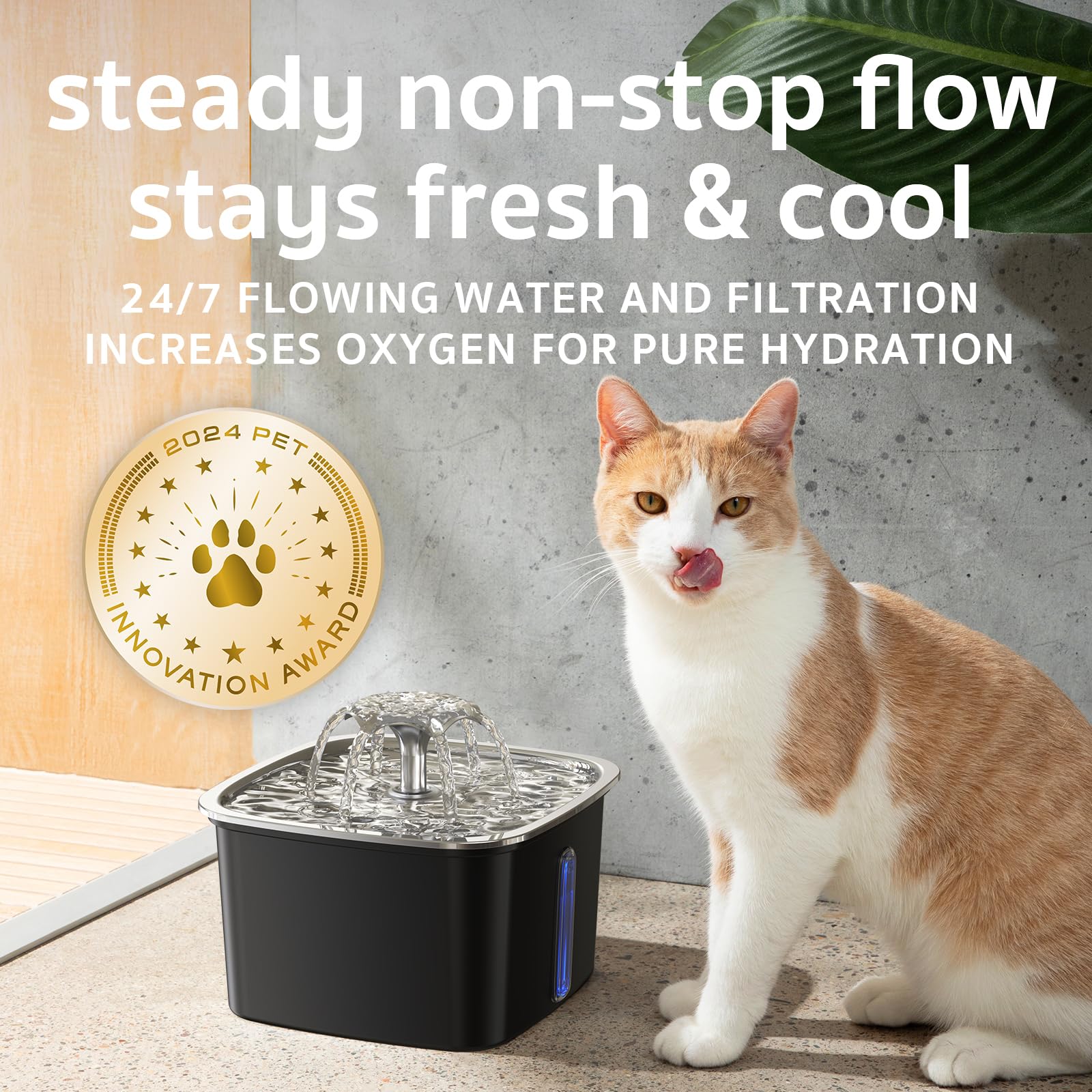 Veken silicone mat bottom protects surfaces and stabilizes the fountain.